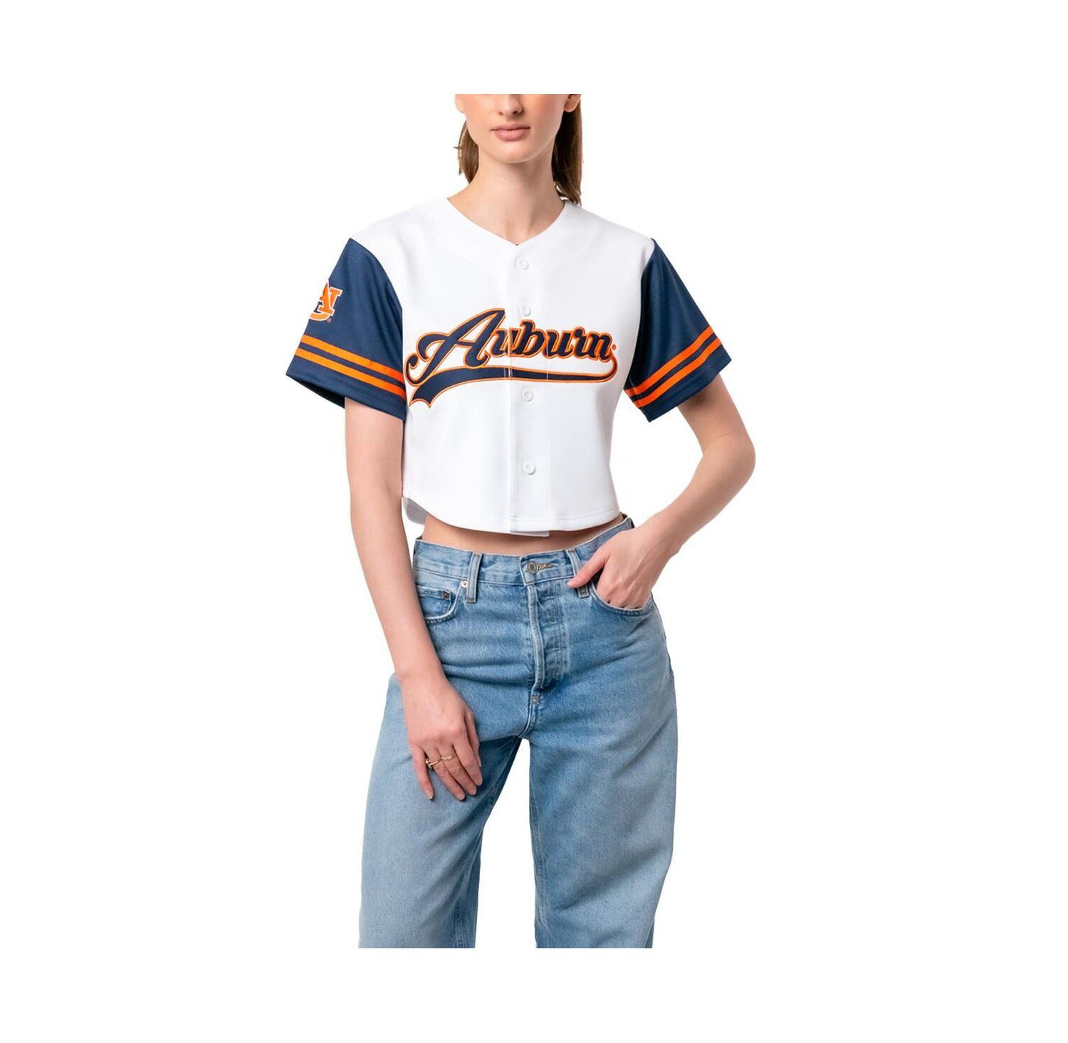 Women's White Auburn Tigers Baseball Jersey Cropped T-Shirt