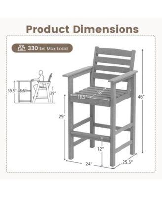 Patio HDPE Adirondack Bar Chairs Set of 2 with Wide Armrests