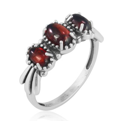 Sterling Silver Garnet 3-Stone Fan Ring, Size 7