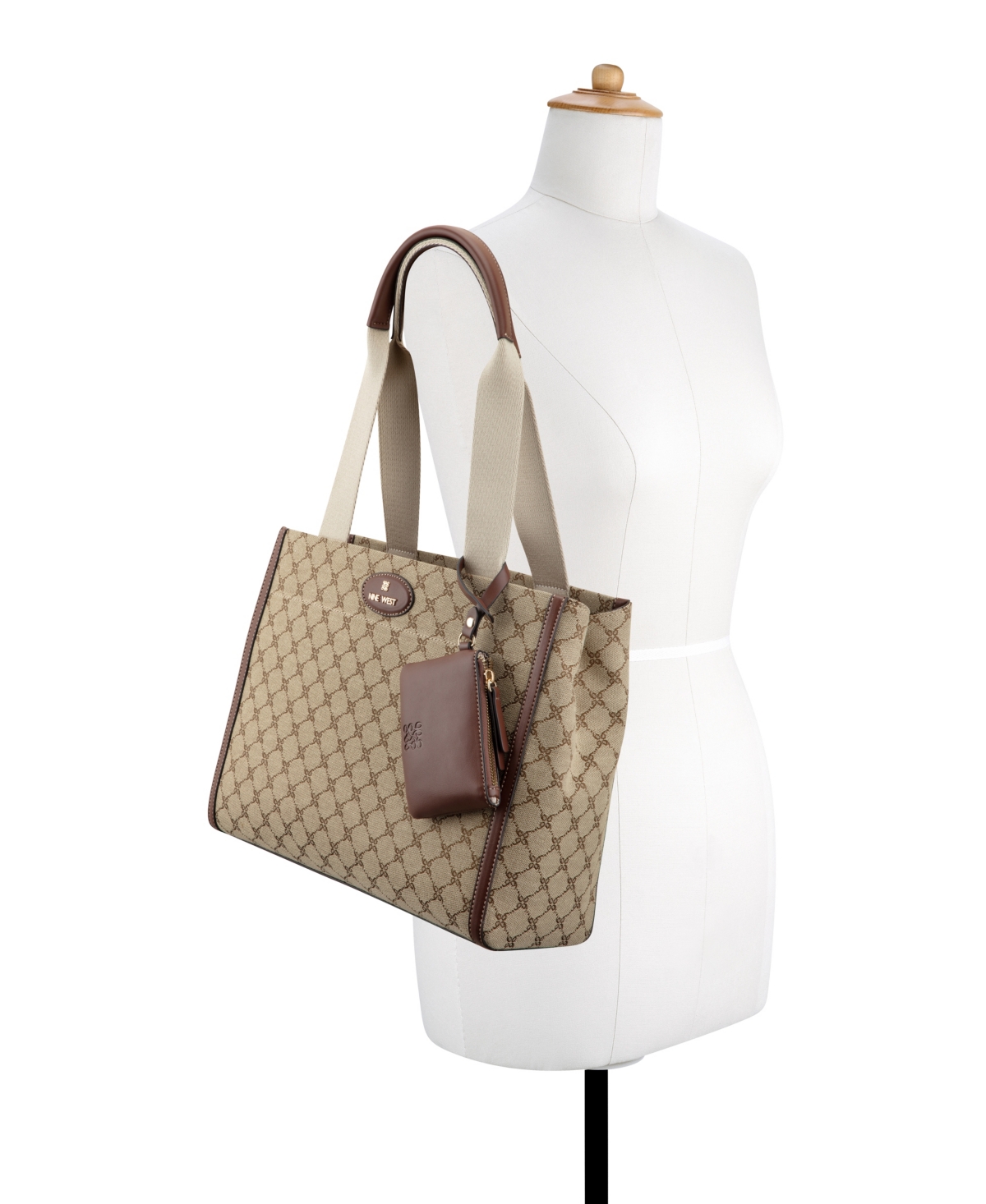 Nine West Pyper Large Laptop Tote Bag In Mocha Logo Mahogany