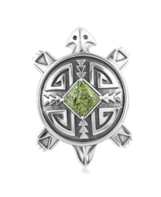 Sterling Silver Green Serpentine Fritz Casuse Split Shank Turtle Ring, Size 11