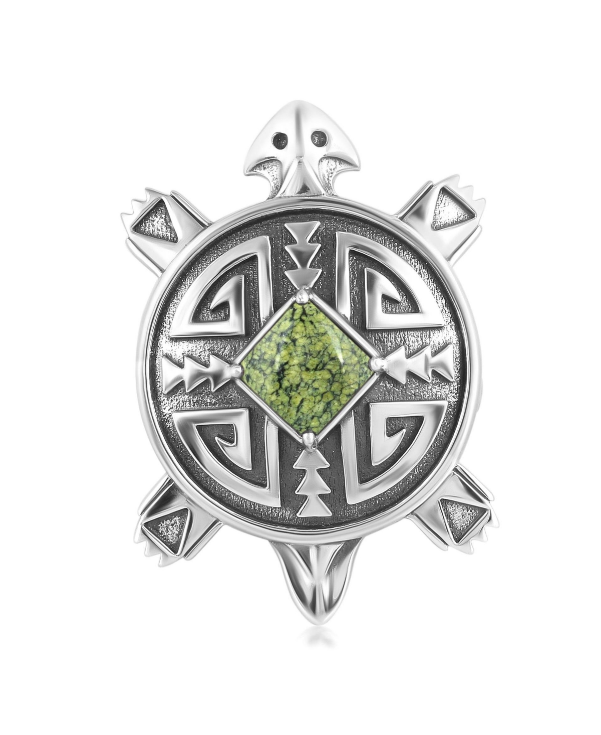 Sterling Silver Green Serpentine Fritz Casuse Split Shank Turtle Ring