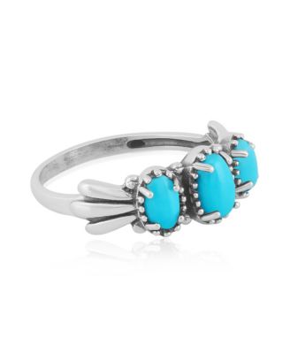 Sterling Silver Sleeping Beauty Turquoise 3-Stone Fan Ring, Size 10
