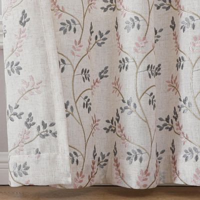 1 Piece Vanessa Floral Embroidered Linen Blend Semi Sheer Grommet Window Curtain Panel