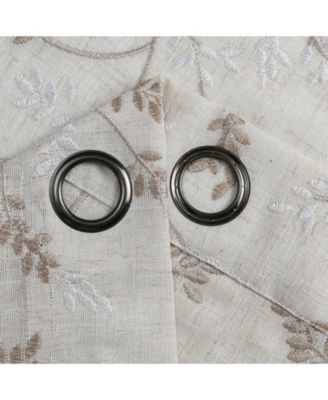 1 Piece Vanessa Floral Embroidered Linen Blend Semi Sheer Grommet Window Curtain Panel