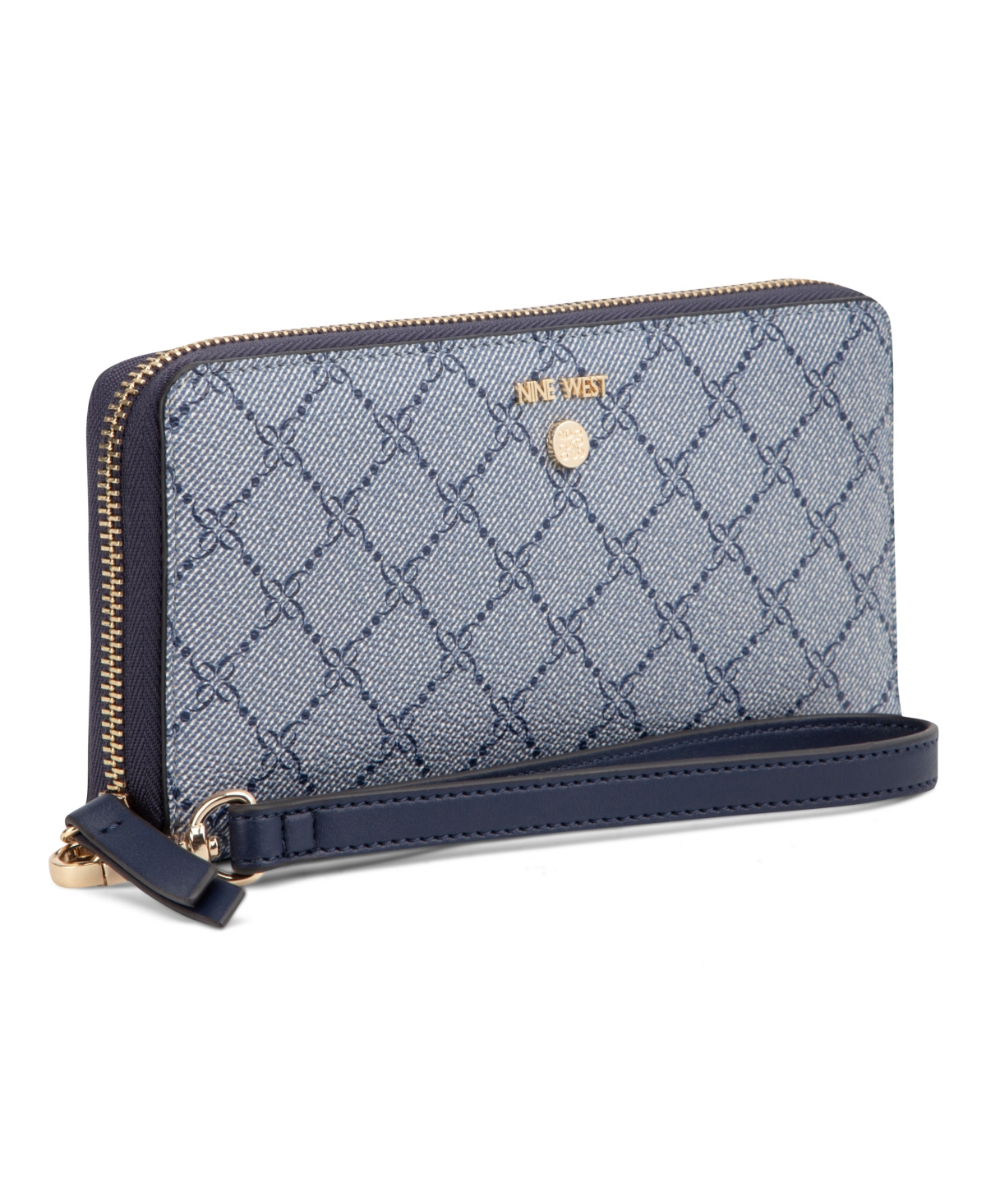 Nine West Caireann Zip Around Wallet In Chambray Logo Navy