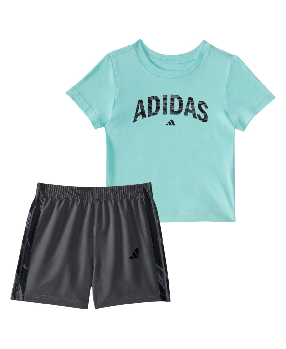 Adidas Originals Baby Boys 2-piece Short Sleeve T-shirt And Camo 3-stripe Woven Shorts Set In Semi Flash Aqua