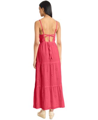 Women's Eyelet Open-Back Maxi Dress