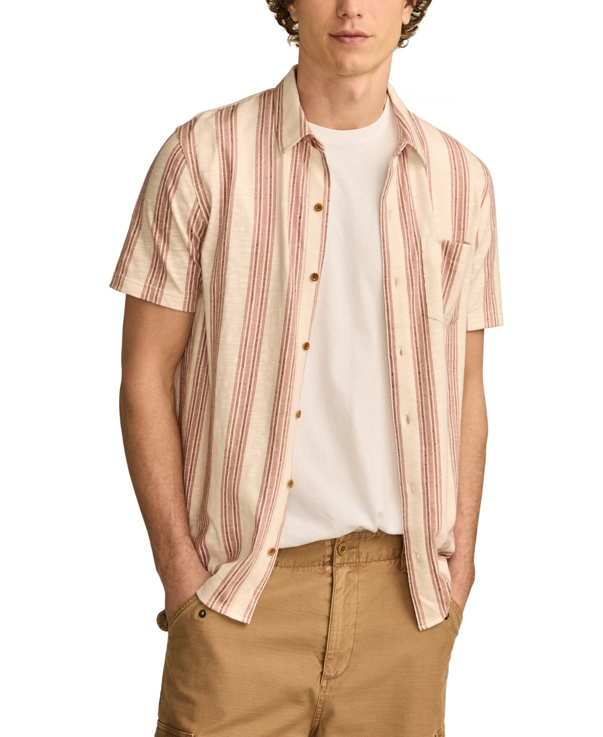 Men's Linen Short Sleeve Ombre Stripe Shirt - Red multi