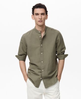 MANGO - Men's Mao Collar Linen Shirt