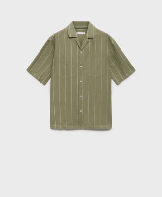 Men's Linen Pinstripe Bowling Shirt