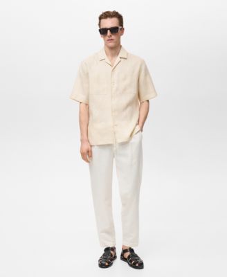 MANGO - Men's 100% Linen Bowling-Collar Shirt