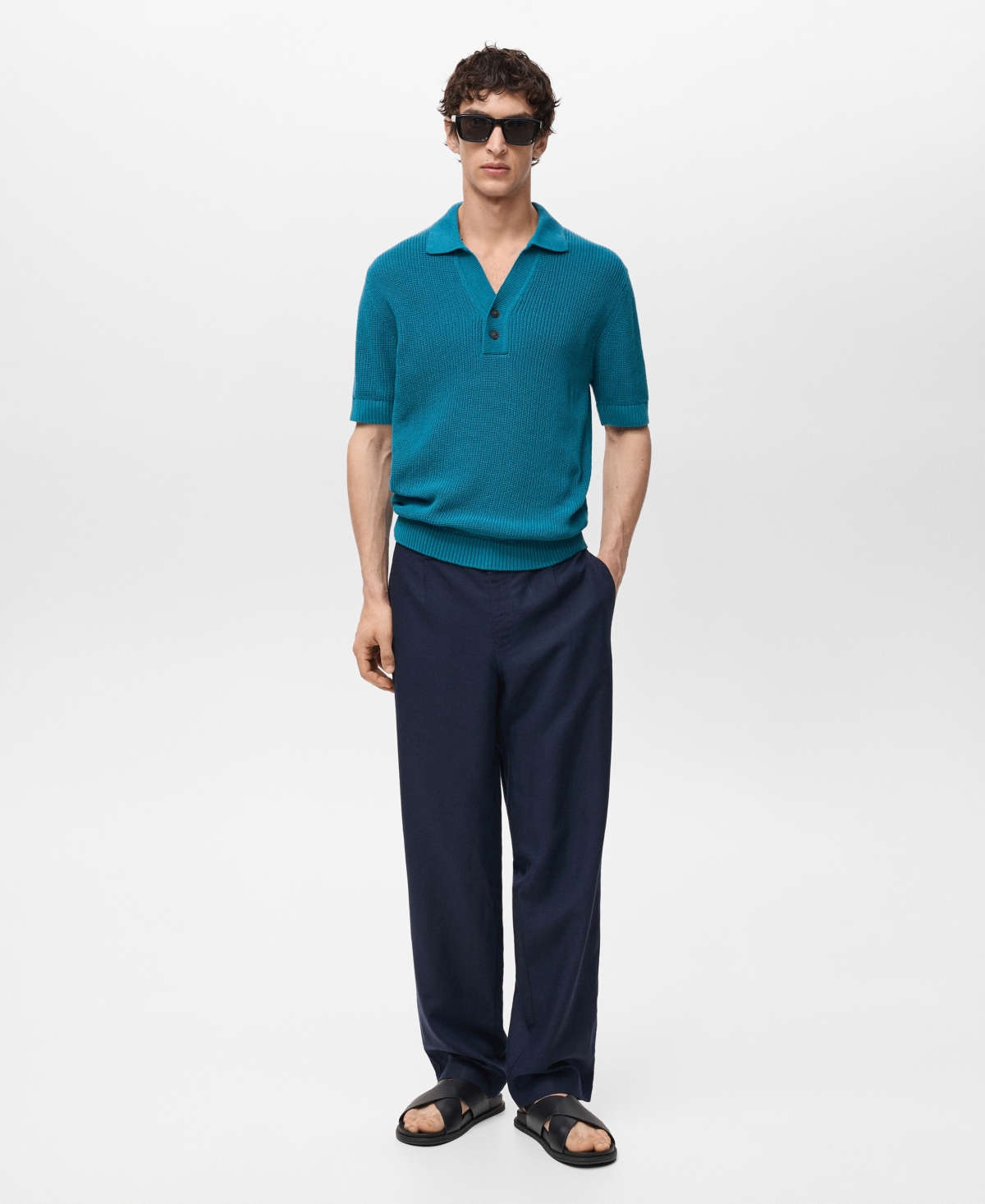 Men's Cultivated Pearl-Knit Polo Shirt - Turquoise