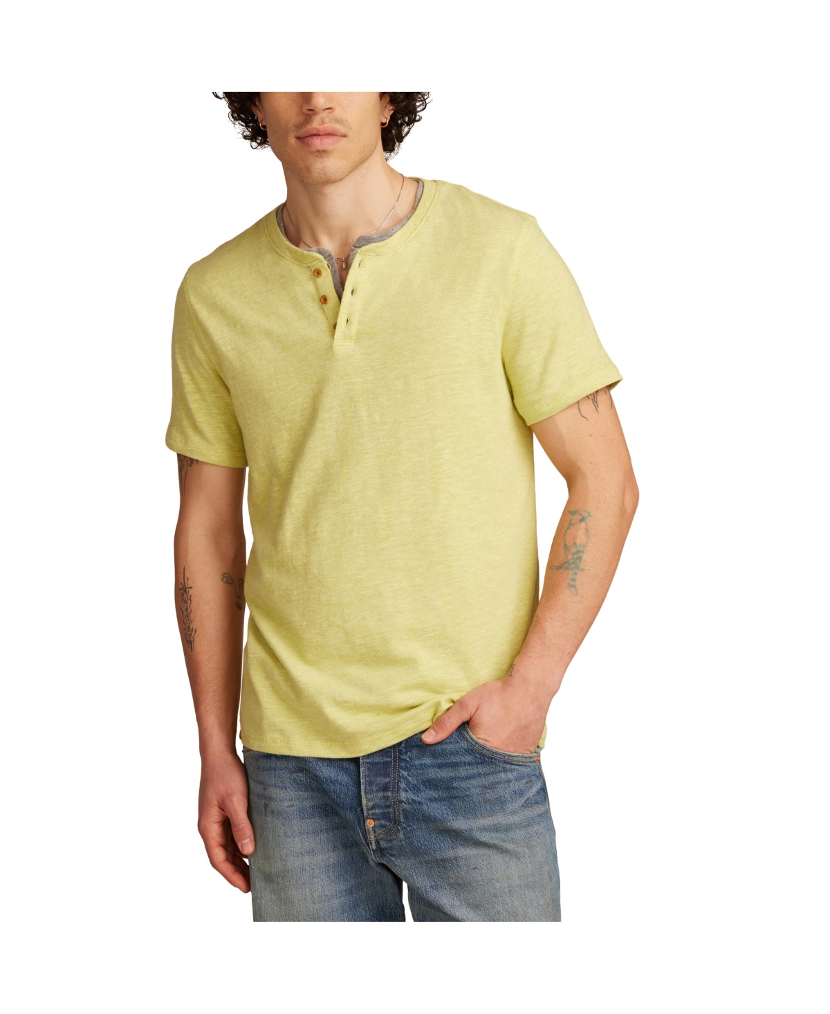Men's Linen Short Sleeve Henley Shirt - Green oasis
