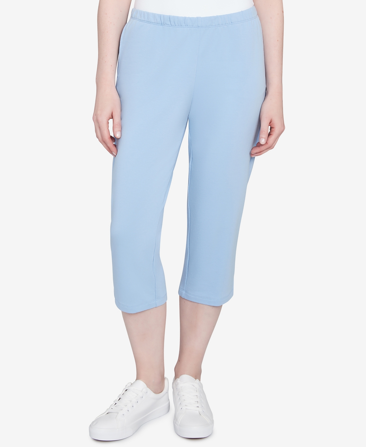 Petite Elastic Waist Pull-On French Terry Capri Pants - White
