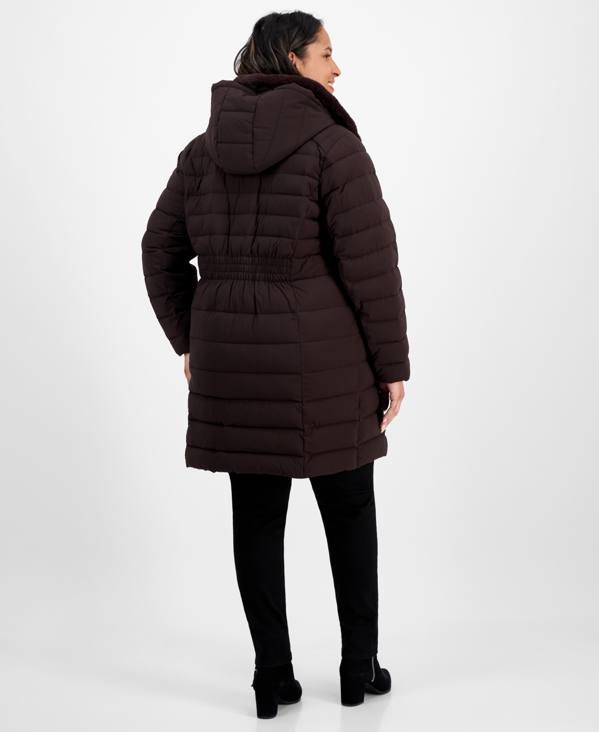 Michael Kors Michael  Plus Size Faux-fur-trim Hooded Puffer Coat In Black