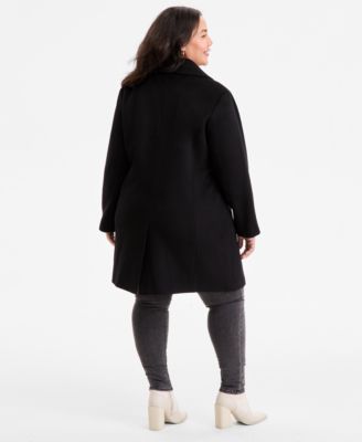 Plus Size Collared Button-Front Coat, Exclusively at Macy's