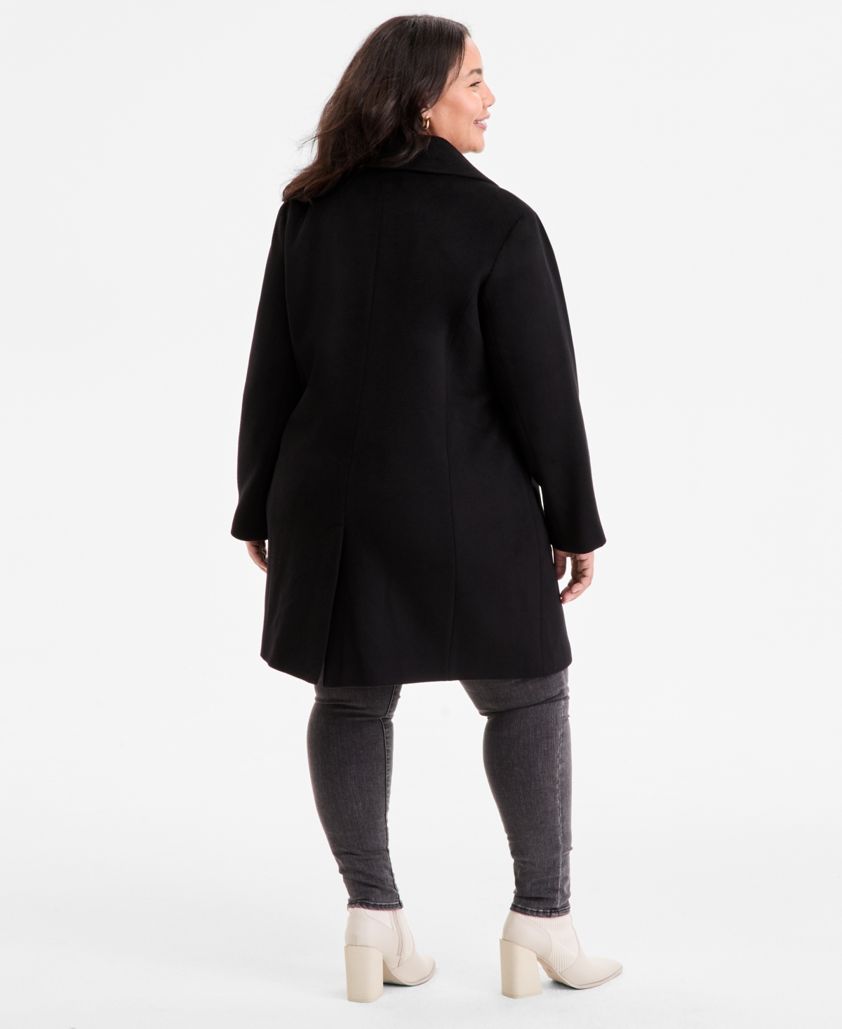 Michael Kors Michael  Plus Size Collared Button-front Coat, Exclusively At Macy's In Black