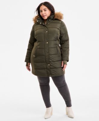 Plus Size Faux-Fur-Trim Hooded Puffer Coat, Exclusively at Macy's