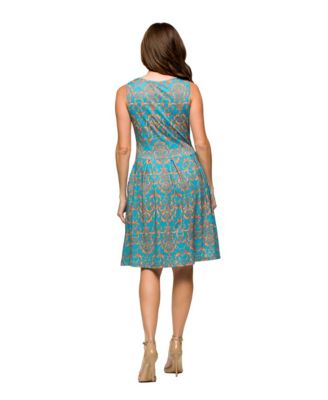 Women's Sky Blue Sleeveless Pleated Knee Length Pocket Dress