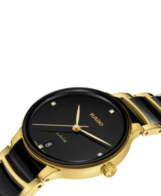 Women's Swiss Centrix Diamond Accent Black Ceramic & Gold PVD Stainless Steel Bracelet Watch 35mm