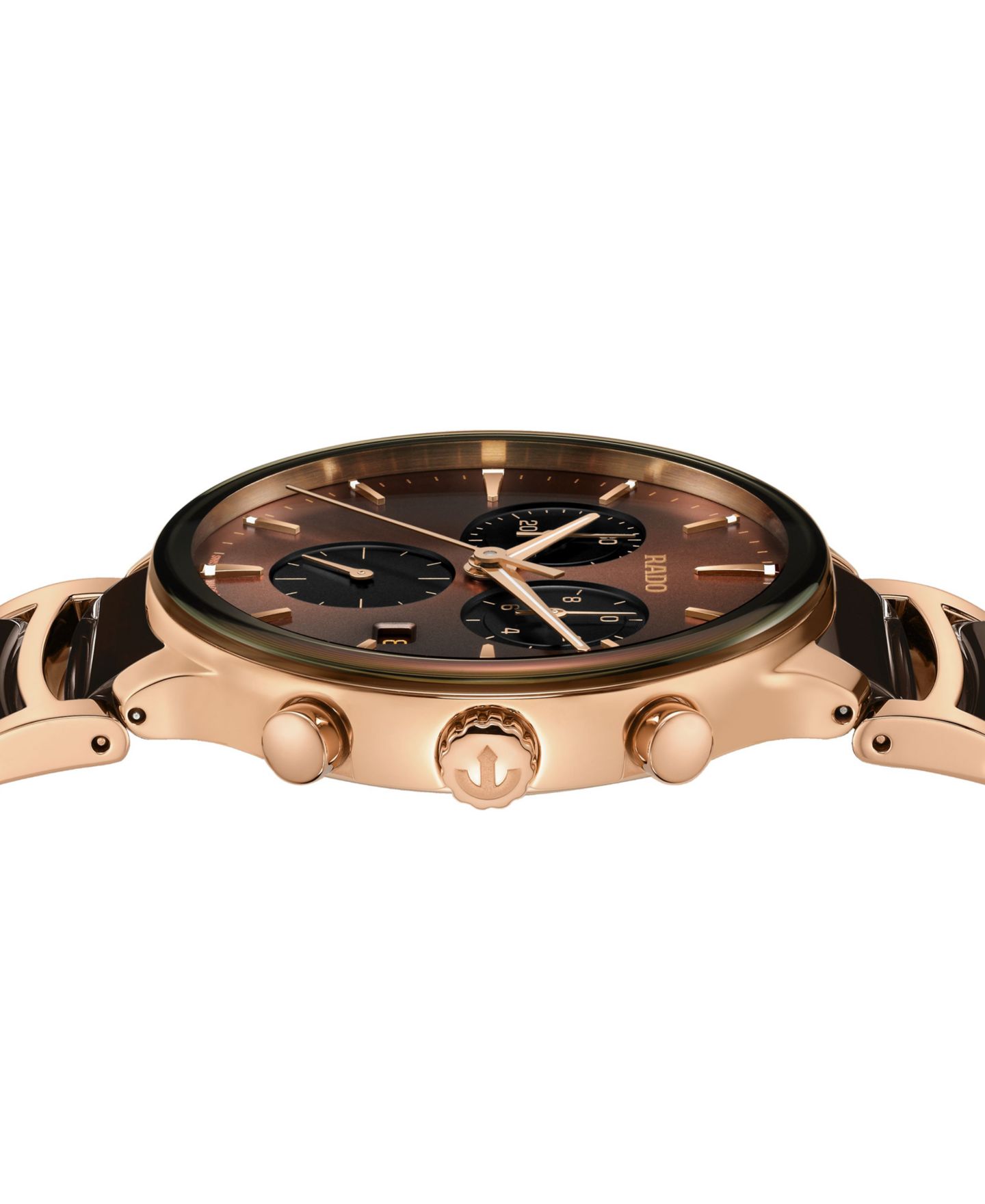 Часы Rado Unisex Swiss Chronograph Centrix Brown Ceramic & Rose Gold PVD Stainless Steel Bracelet Watch 41mm — фото 2