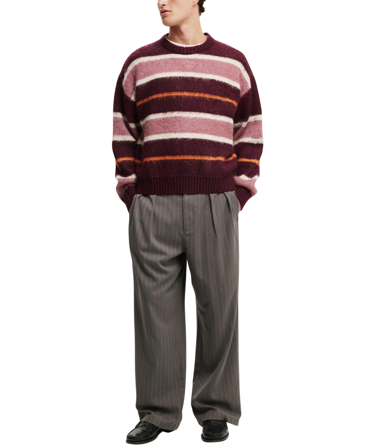COTTON ON MEN'S BOX FIT FUZZY CREW KNIT SWEATER 