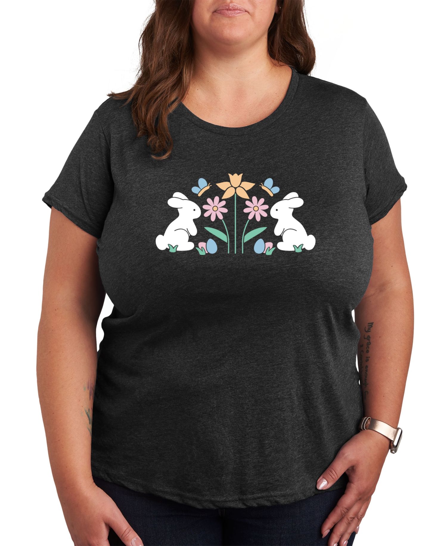Plus Size Bunny Easter Graphic Crew Neck T-Shirt