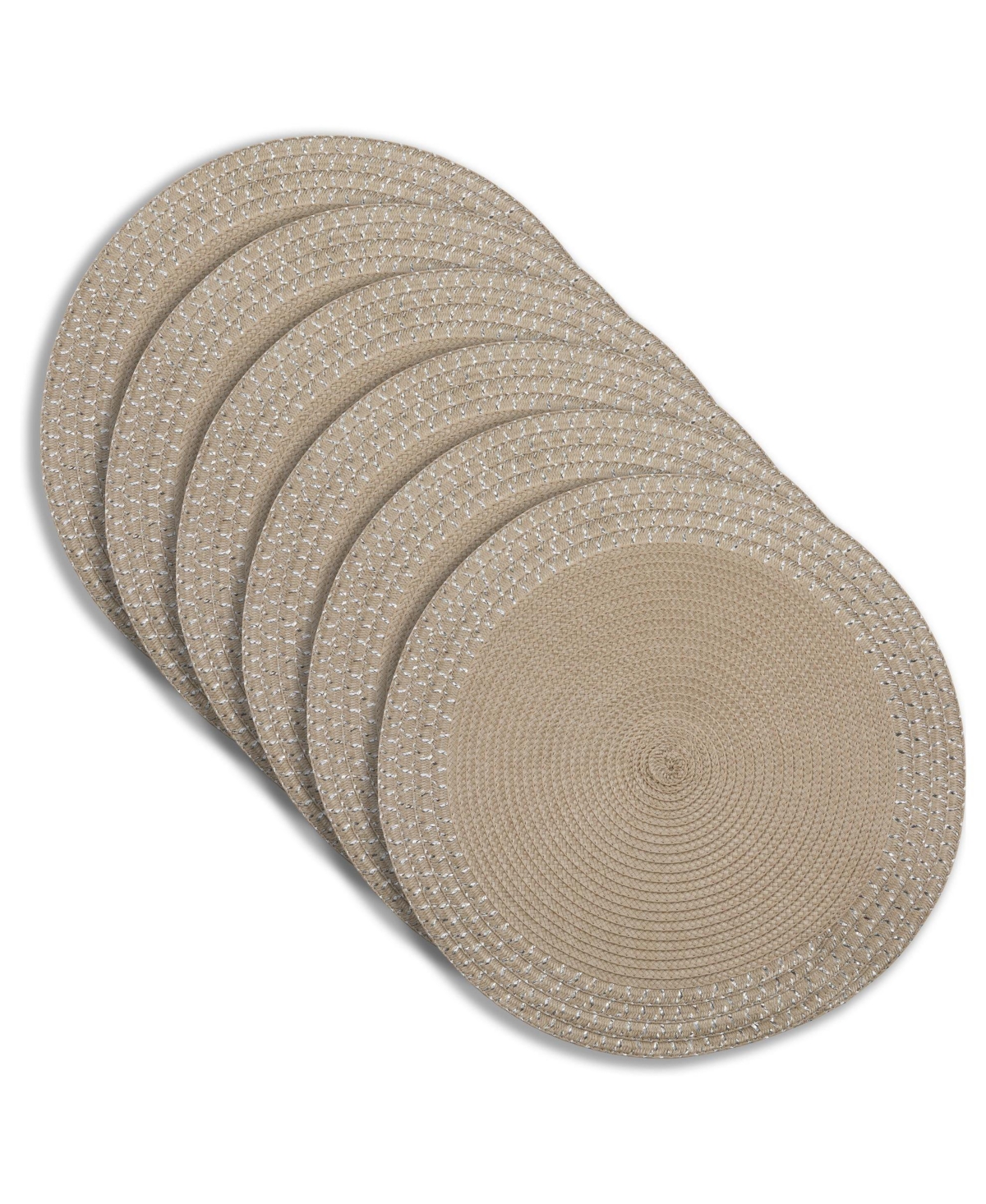 Sparkles 15" Round Woven Placemats Set of 6 - Durable, Reversible & Non-Slip Table Mats - Mink
