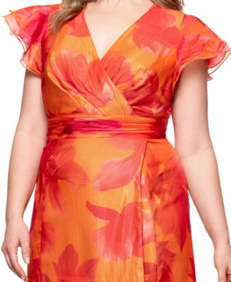 Plus Size Floral-Print Chiffon High-Low Dress
