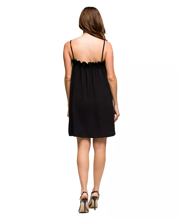 Women's Square Neck Spaghetti Strap Smocked Pocket Mini Dress - thumbnail 2