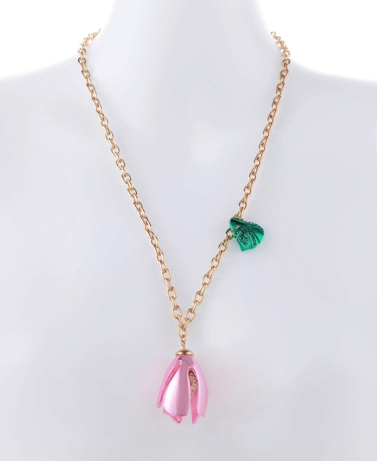 Betsey Johnson Faux Stone Garden Glam Tulip Pendant Necklace In Pink,gold