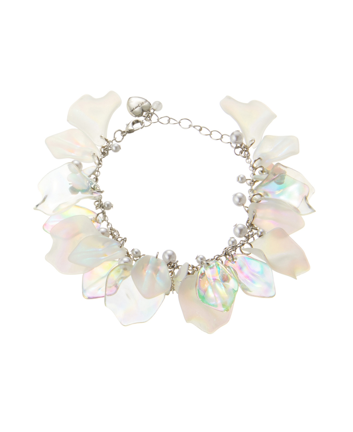 Betsey Johnson Ivory Garden Glam Flower Petal Link Bracelet In Ivory,rhodium