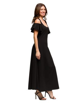 Women's Cold Sholder Ruffle Sleeve A Line Maxi Dress