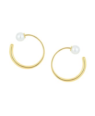 Simulated Cultivated Pearl Front Back Hoop Earrings