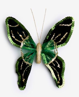 Holiday Lane - Enchanted Forest Green Glitter Butterly Ornament