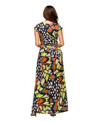 Women's Cap Sleeve V Neck Side Slit Pocket Maxi Dress