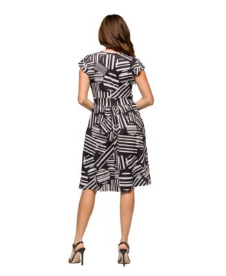 Women's Cap Sleeve V Neck Knee Length Pocket Dress