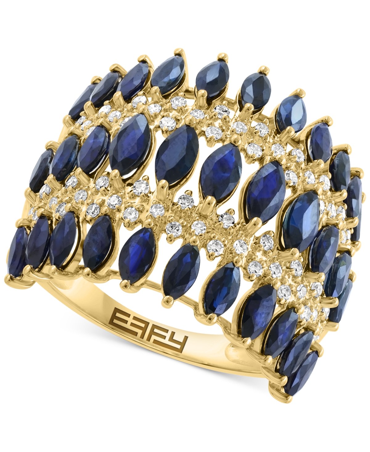 Effy Sapphire (3-5/8 ct. t.w.) & Diamond (5/8 ct. t.w.) Crown Inspired Statement Ring in 14k Gold - Sapphire