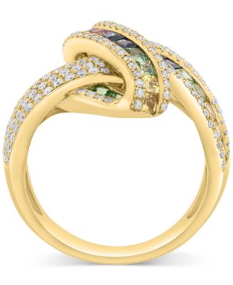 EFFY&reg; Multi-Sapphire (1-1/4 ct. t.w.), Green Garnet (1/4 ct. t.w.) & Diamond (5/8 ct. t.w.) Crossover Statement Ring in 14k Gold