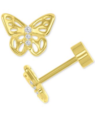 Macy's - Pav&eacute; Butterfly Stud Earrings in 14k Gold over Sterling Silver