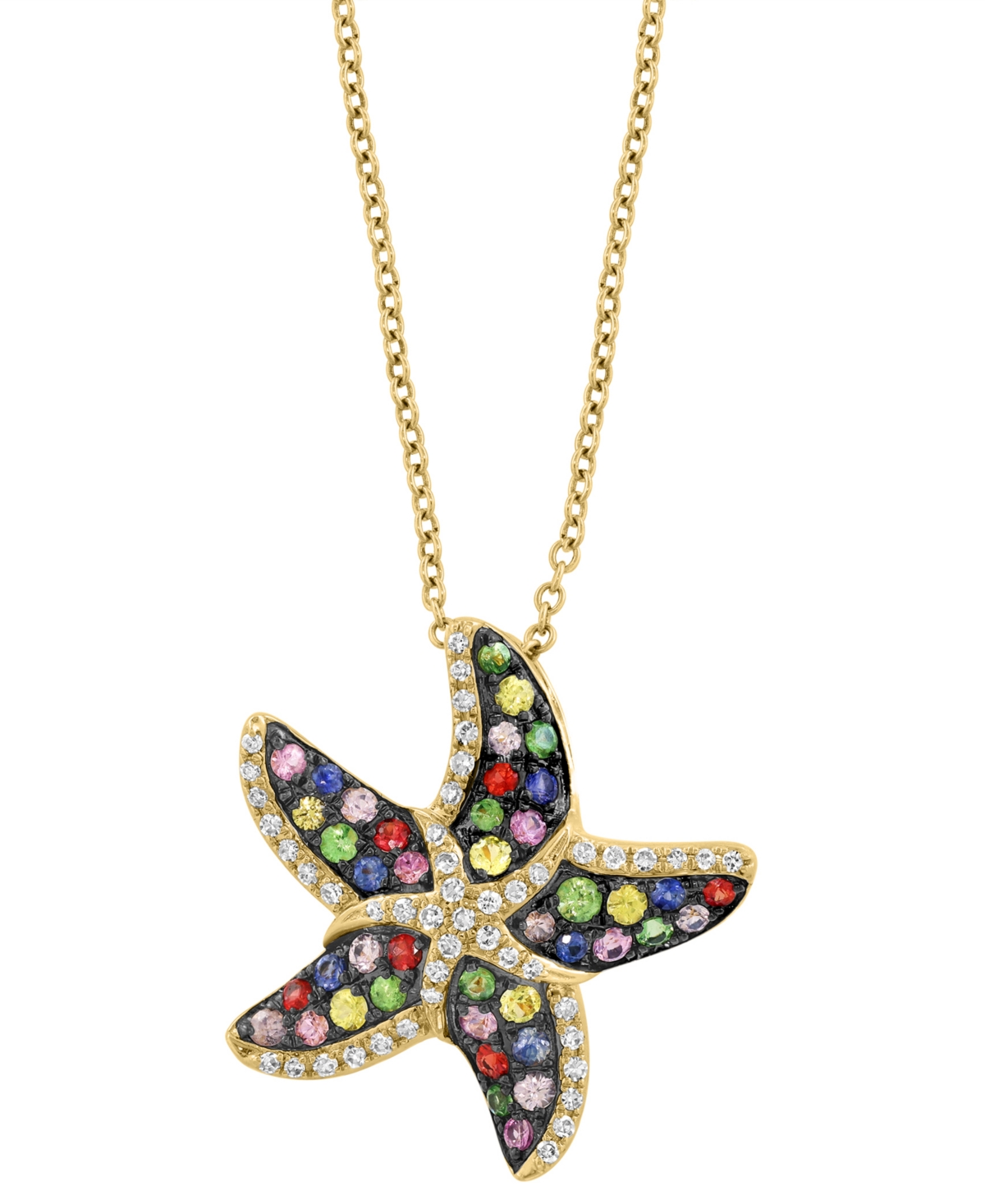 Effy Multi-Sapphire (1/2 ct. t.w.), Green Garnet (1/6 ct. t.w.) & Diamond (1/6 ct. t.w.) Starfish 18" Pendant Necklace in 14k Gold - Multi Stone