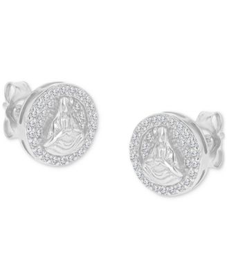 Cubic Zirconia Circle Cluster Disc Stud Earrings in Sterling Silver