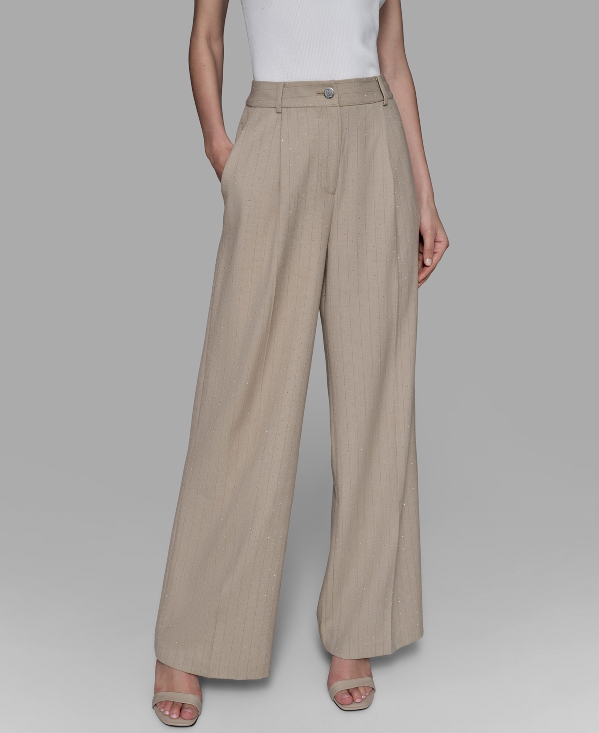 Women's Embellished Pinstriped Pants - Iced Coffee