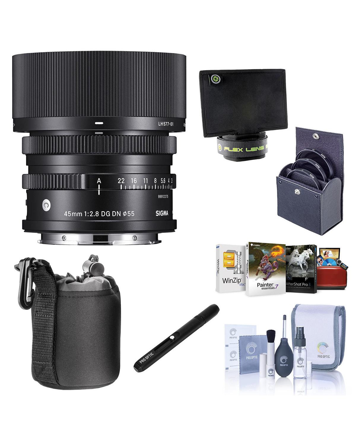 Sigma 45mm f/2.8 Dg Dn Contemporary Lens for L Mount, Bundle with ProOptic 55mm Filter Kit, Flex Lens Shade, Lens Pouch, Lens Cleaner, Cleaning Kit,