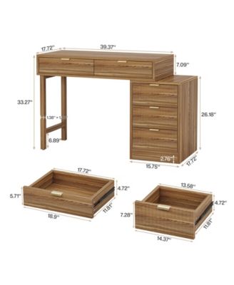 Computer Desk with 5 Drawers,Modern Wooden Study Table Office Workstation for Home Office, Small Spaces