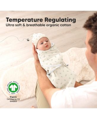 3-Pack Organic Baby Swaddle Sleep Sacks with Knot Hats, Newborn Baby Swaddles Wrap 0-3 Months, Ergonomic Wearable Blanket