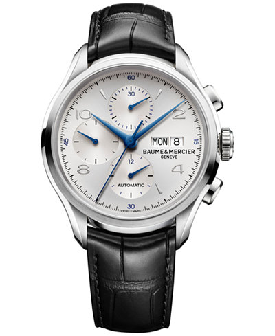 Baume & Mercier Men's Swiss Automatic Chronograph Clifton Black Leather Strap Watch 43mm M0A10123