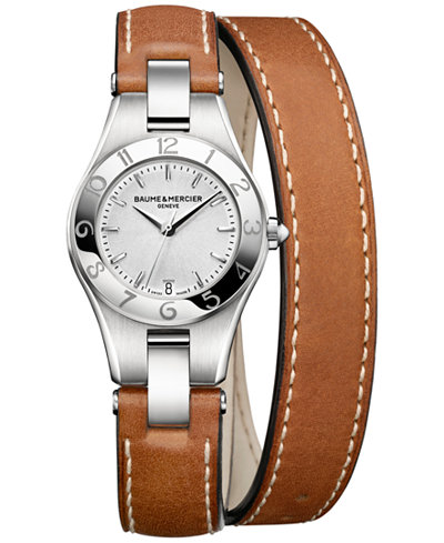 Baume & Mercier Women's Swiss Linea Brown Double Wrap Leather Strap Watch 27mm M0A10036