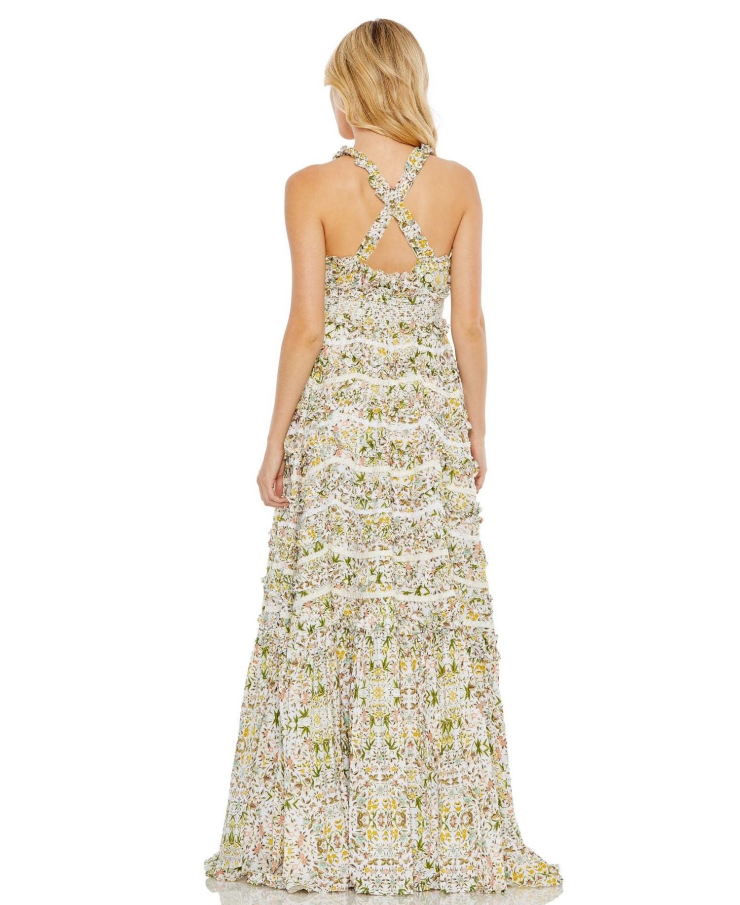 Women's Cross Back Floral Ruffle Tiered Smock Dress